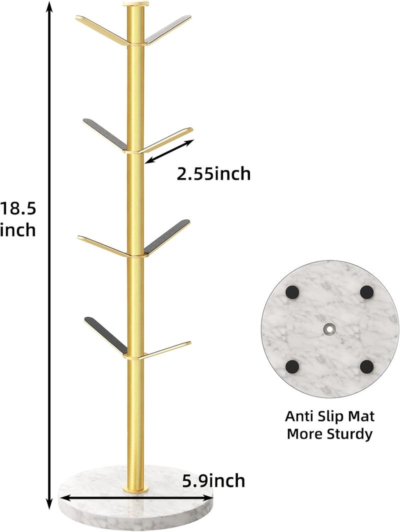 Gypie Gold Mug Holder Tree with Marble Base, 8 Hooks Coffee Cups Holder Stand, New Upgrad Stable Removable Mug Rack for Kitchen Cafe - Image 4